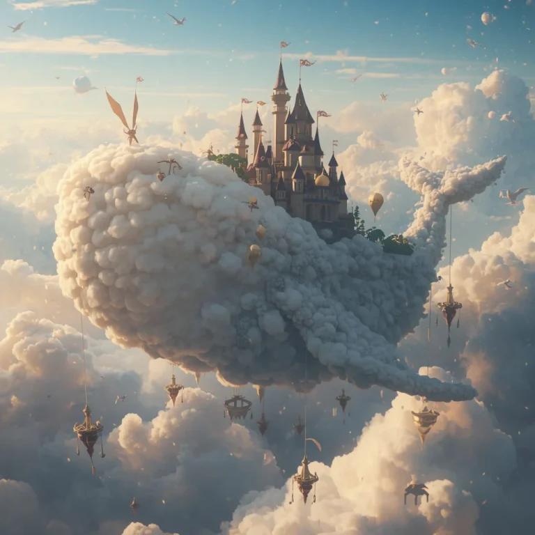 Floating Kingdom Riding On Giant Cloud Whale | Gemini AI photo prompt copy paste trending rose — AI image prompt