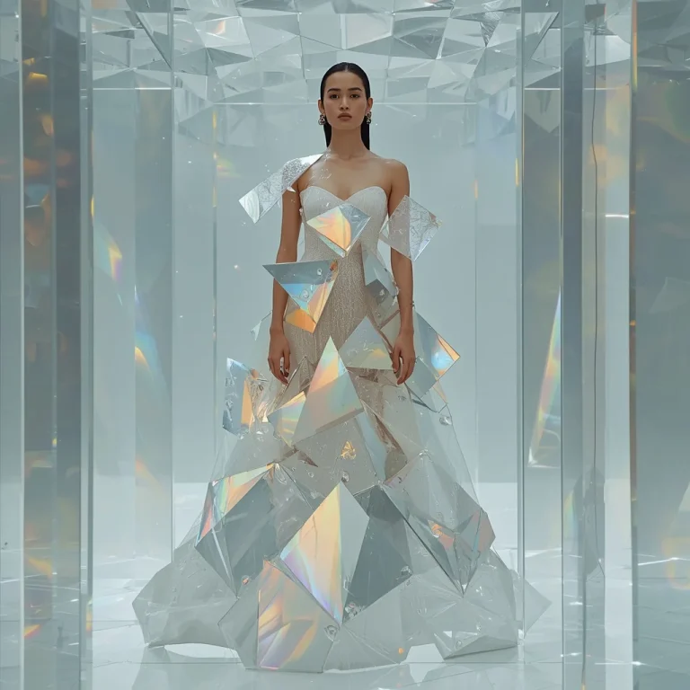 Floating Liquid-Diamond Sculptural Veil in a Prism-Lattice Chamber | Free AI image generator — AI image prompt