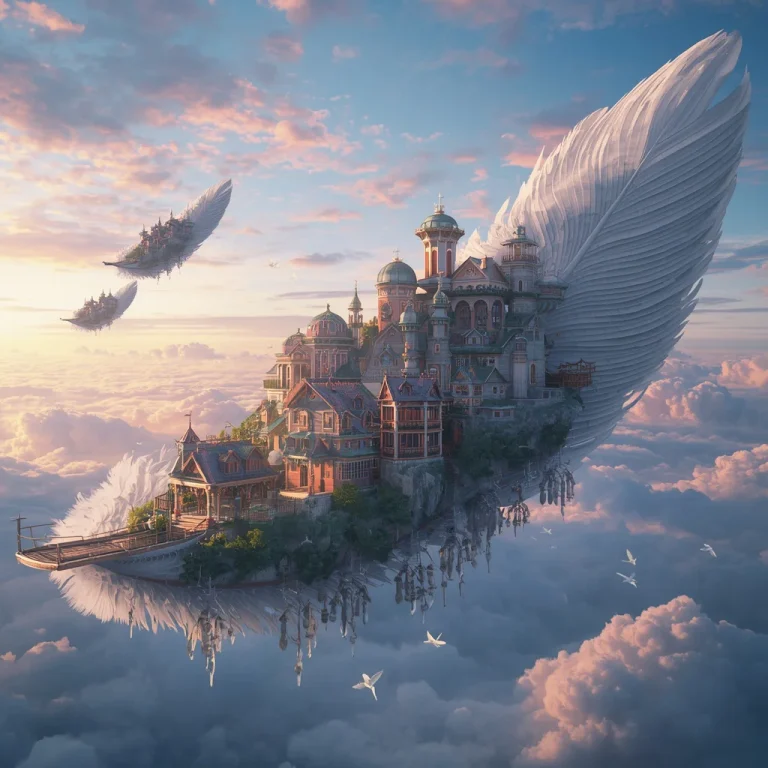 Floating Luxury Village On Giant Feather | AI image prompt examples — AI image prompt