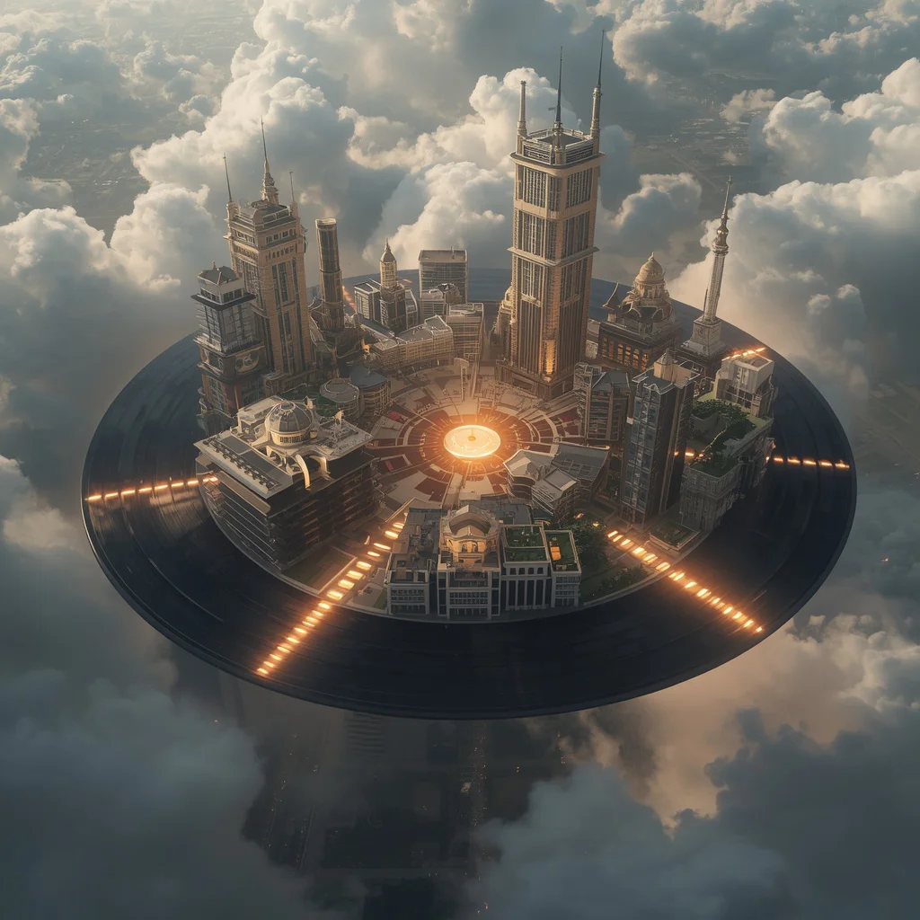 Luxury Cultural City Built Across Floating Vinyl Records | prompt for chatgpt instagram — AI image prompt