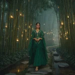 Luxury Editorial in a Forest of Giant Glass Bamboo Lanterns | Editing Prompt Ai Photo
