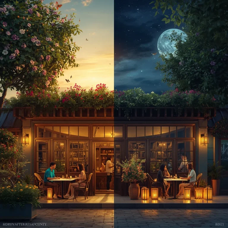 Split Reality Café Between Day And Night Prompt | prompt copy paste — AI image prompt