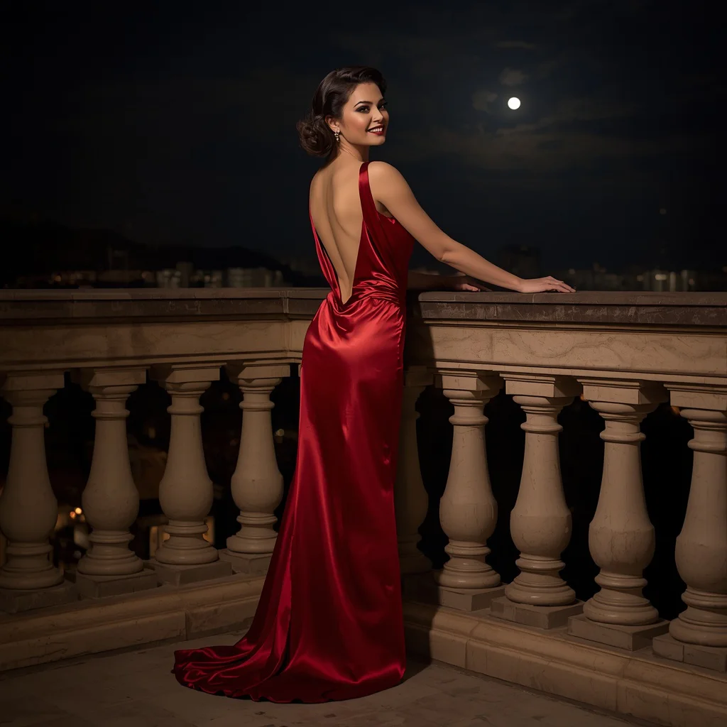An Iconic Hollywood Starlet in a Red Silk Gown — AI image prompt