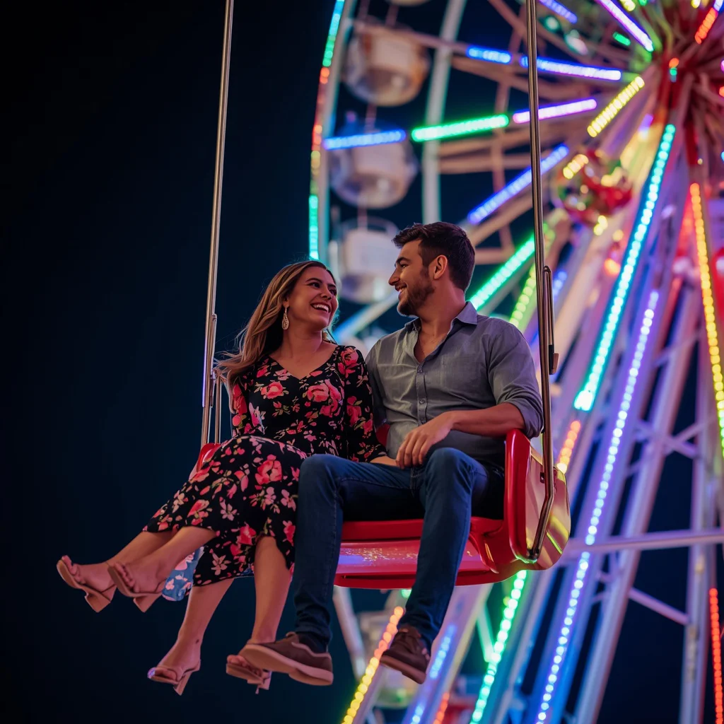 Shared Laughter: A Couple on a Romantic Ferris Wheel Ride — AI image prompt