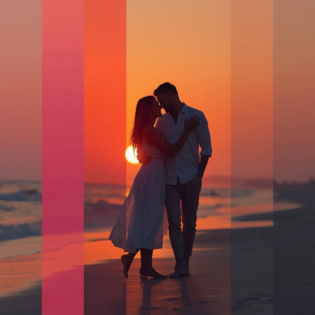 Sunset Embrace: A Couple’s Romantic Beach Walk — AI image prompt